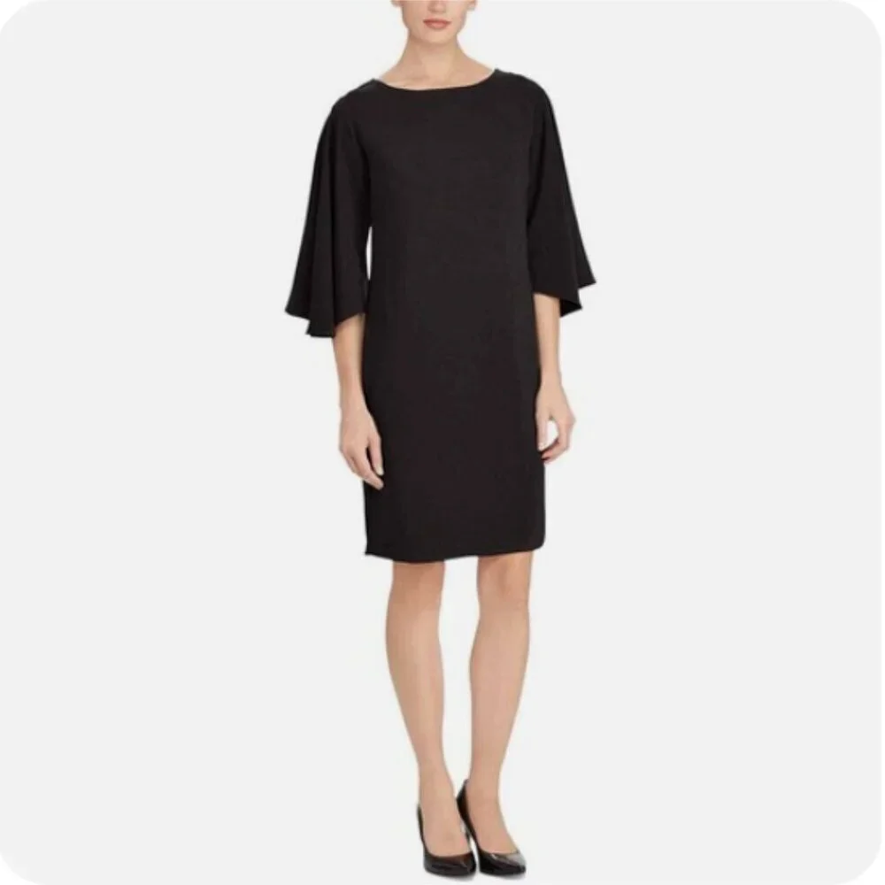 Lauren Ralph Lauren Black Long Sleeve Ruffle Dress, 16